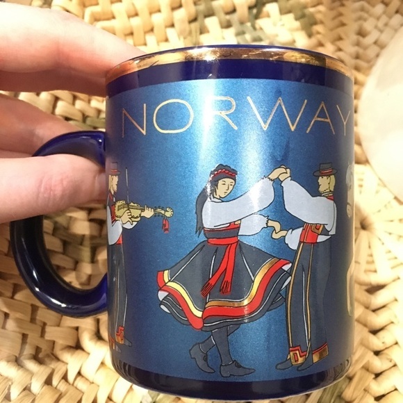 Norway mug. Cobalt blue coffee mug from Norway. Gold dancers. Waynor - Picture 6 of 8